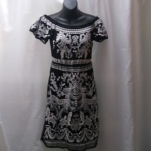 Inc black and white off the shoulder mini dress